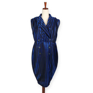Soncy Double Breasted Cocktail Dress Cap Sleeve Blue Black Women's Size 12 New